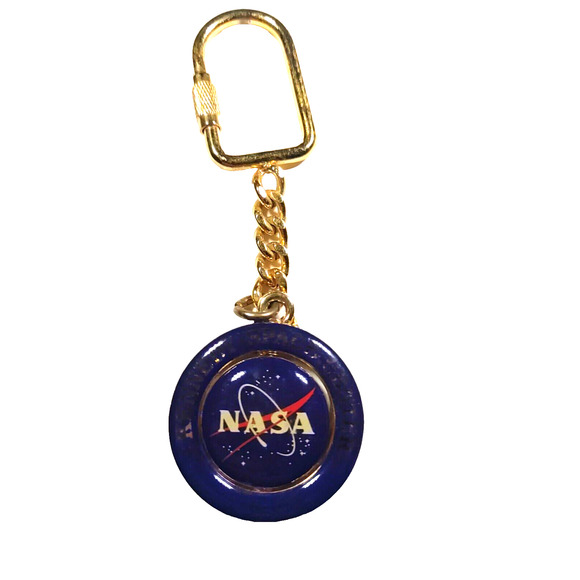 NASA National Space Center Blue Gold Tone Spinner Keychain Souvenir - Picture 1 of 4